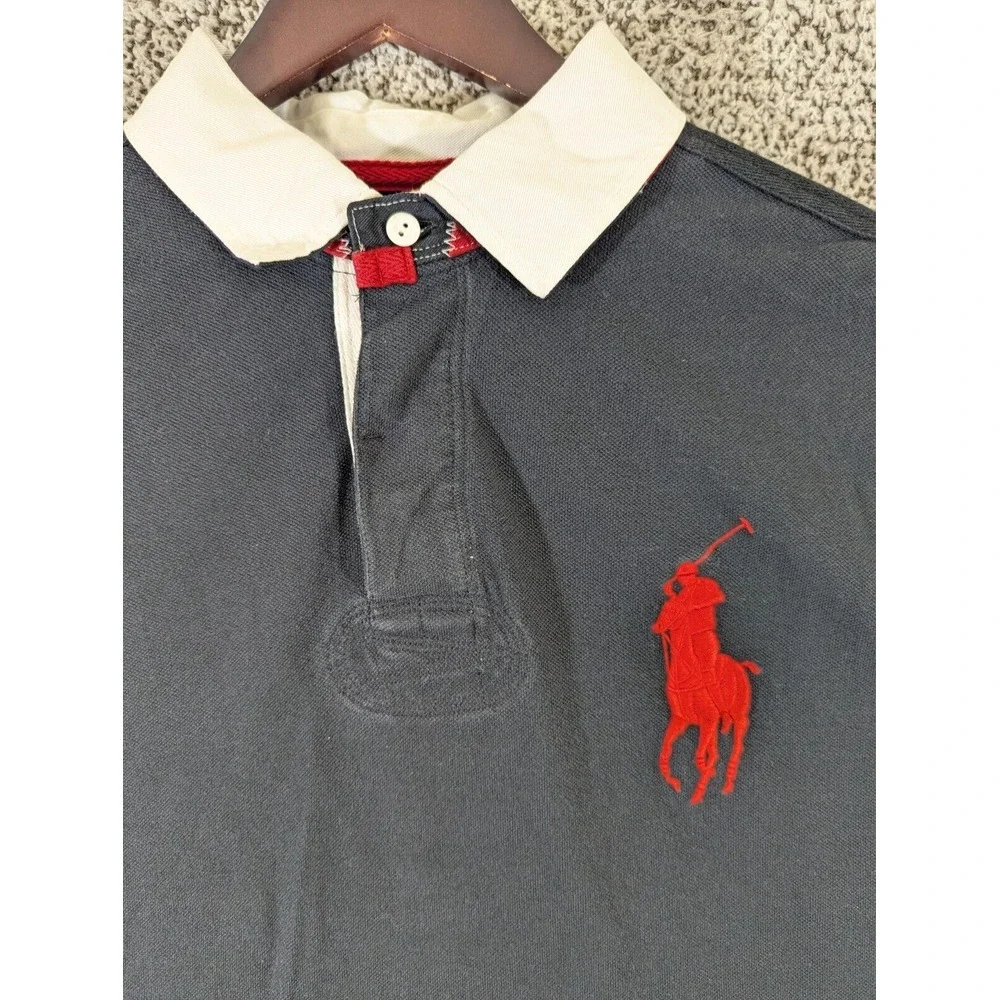 Vtg POLO Ralph Lauren Mens Black Polo Shirt Large Embroidered Red Pony Mesh Vent